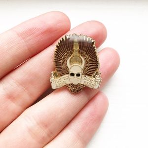 Vintage gold skull Ride to Live, Live to Ride pin